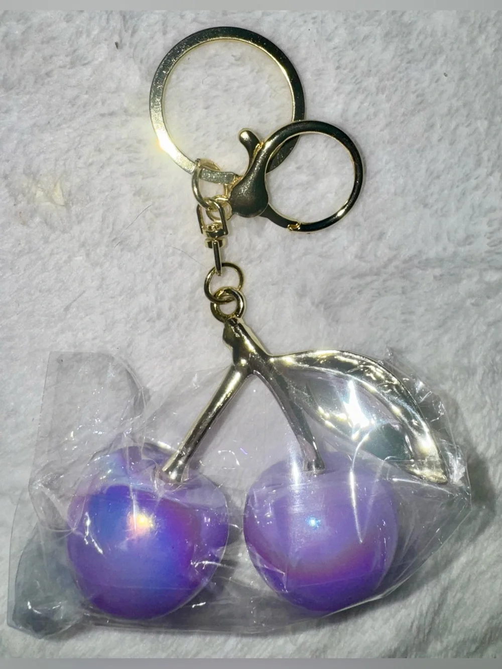 Unbranded Iridescent Purple Cherry Keychain bag charm NEW